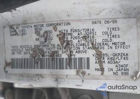 2000 Toyota 4Runner Limited V6 из США, поврежденный, VIN JT3HN87R6Y9031983